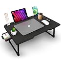 TEKCOOL Study Table Foldable Wooden Laptop Bed Tray Table, Multifunction Lap Tablet Desk with Cup Holder, Perfect for Eating Breakfast, Reading Book, Working, Watching Movie On Bed