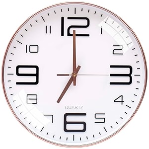 tekcool wall clock 1234 silent quartz decorative latest wall clock non-ticking classic clock battery operated round easy to read for roomhomekitchenbedroomofficeschool-analog plastic white copper