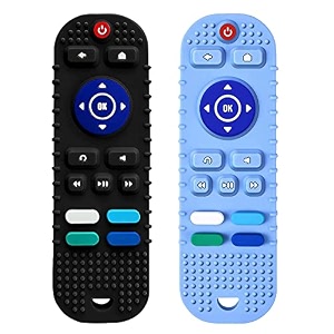 tekme remote control shaped silicone teether for 6 to 12 months baby helps biting skills development shape recognition teething toys for babies and toddlers combo  black amp blue