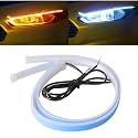 TEKSHINNY Car LED Strip Lights, 2Pcs 24 Inch Flexible LED Headlight Strips Dual Color White Turn Signal Yellow Lights Waterproof Car Daytime Running Light Strip for Truck SUV