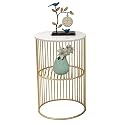 Telephone Table, Marble Side Table Living Room Telephone Table Corner Table Bedroom Bedside Table Storage Shelf,Gold，11.8" × 21.6" (Color:White)