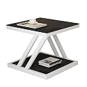 Telephone Table, Nordic Modern Square Side Table Living Room Sofa Coffee Table Telephone Table Bedroom Bedside Table 2-Tier Storage Table(Color:Black+White)