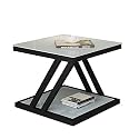 Telephone Table, Nordic Modern Square Side Table Living Room Sofa Coffee Table Telephone Table Bedroom Bedside Table 2-Tier Storage Table(Color:White+Black)
