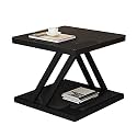 Telephone Table, Nordic Modern Square Side Table Living Room Sofa Coffee Table Telephone Table Bedroom Bedside Table 2-Tier Storage Table(Color:Black)