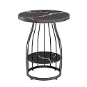 Telephone Table, Side Table Living Room 2-Tier Marble Small Round Table Sofa Corner Table Telephone Table Bedroom Bedside Table Balcony Coffee Table,19.6''×24.8'' (Color:
