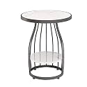 Telephone Table, Side Table Living Room 2-Tier Marble Small Round Table Sofa Corner Table Telephone Table Bedroom Bedside Table Balcony Coffee Table,19.6''×24.8'' (Color:
