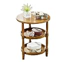 Telephone Table, Small Telephone Coffee Side Table,Living Room Sofa Side Table,Three Layers of Storage,Round Tray Side Table,No Assembly Required(Color:Retro Brown,Size:2