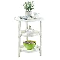 Telephone Table, Small Telephone Coffee Side Table,Living Room Sofa Side Table,Three Layers of Storage,Round Tray Side Table,No Assembly Required(Color:Milky White,Size:2