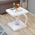 Telephone Table, Sofa Side Table,Coffee Table,Corner Table,Bedroom Bedside Table,Storage Shelf,Telephone Table,Tempered Glass Table Top(Color:White)