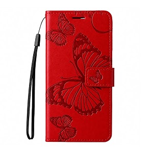 teletel diva series butterfly embossing pu leather flip wallet case cover with card holder  magnetic closure red for vivo t1 5g