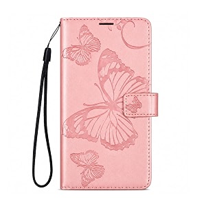 teletel diva series butterfly embossing pu leather flip wallet case cover with card holder magnetic closure pink for samsung galaxy a70s