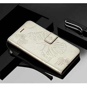 teletel diva series butterfly embossing pu leather flip wallet case cover with card holder  magnetic closure gold for vivo t1 5g