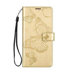 teletel diva series butterfly embossing pu leather flip wallet case cover with card holder  magnetic closure for samsung galaxy a70sgold