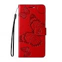 TELETEL Diva Series Butterfly Embossing Pu Leather Flip Wallet Case Cover with Card Holder | Magnetic Closure (Red) for Vivo T1 5G