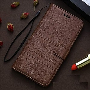teletel elephant embossing design shock proof flip cover with cards amp cash holder wallet  magnetic closure lock for oneplus nord 2t- brown