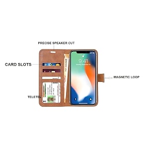 teletel luxury cloth flip cover with card amp cash holder  video stand view magnetic closure wallet case brown for vivo t1 5g
