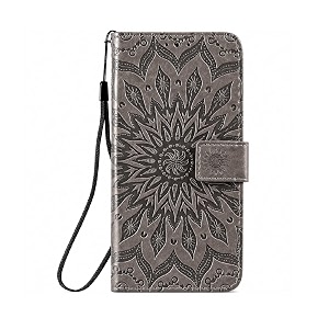 teletel queen series 3d embossing cover leather flip wallet case with card holder magentic closure  video stand view grey for vivo t1 5g