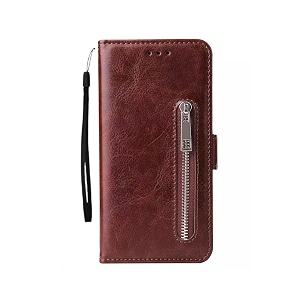 teletel zipper series flip mobile cover pu leather  card amp cash pockets  magnetic loop  front zip lock wallet case brown for oneplus nord 2t