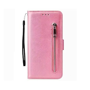 teletel zipper series flip mobile cover pu leather  card amp cash pockets  magnetic loop  front zip lock wallet case pink for vivo t1 5g