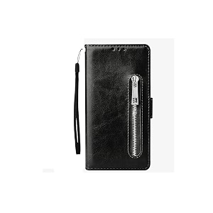 teletel zipper series flip mobile cover pu leather  card amp cash pockets  magnetic loop  front zip lock wallet case black for oneplus nord 2t