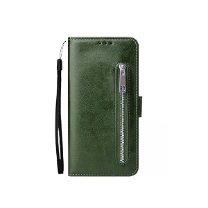 teletel zipper series flip mobile cover pu leather  card amp cash pockets  magnetic loop  front zip lock wallet case dark green for vivo t1 5g