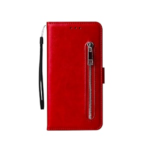 teletel zipper series flip mobile cover pu leather  card amp cash pockets  magnetic loop  front zip lock wallet case red for vivo t1 5g