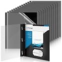 Teling 24 Pcs Presentation Folders with 3 Prong, Black Report Binder