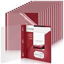 Teling 24 Pcs Presentation Folders with 3 Prong, Dark Red Report Binder