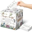 Teling 51 Pcs Diaper Raffle Tickets Box with Card, Dragon Baby Shower Decor