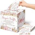 Teling 51 Pcs Fall Pumpkin Diaper Raffle Ticket with Box Baby Shower Holder
