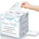 Teling 51 Pieces Diaper Raffle Tickets with Card Box,Blue Bow