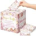 Teling 51 Pieces Diaper Raffle Tickets with Card Box,Pink Gingerbread Christmas Style