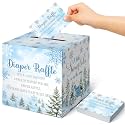 Teling 51 Pieces Diaper Raffle Tickets with Card Box,Blue Snowflake