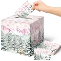 Teling 51 Pieces Diaper Raffle Tickets with Card Box,Pink Baby It's Cold Outside Style