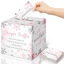 Teling 51 Pieces Diaper Raffle Tickets with Card Box,Pink Snowflake