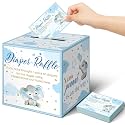Teling 51 Pieces Diaper Raffle Tickets with Card Box,Blue Elephant