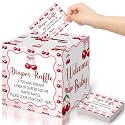 Teling 51 Pieces Diaper Raffle Tickets with Card Box,Cherry Theme Pattern