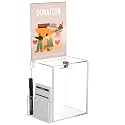 Teling Acrylic Suggestion Box with Card Pocket Safe Donation Box with Lock and Sign Plate for Voting, Charity, Suggestion Collection Supplies (Clear,7. 5 x 5 x 8 Inches)