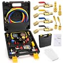 Tellegloww AC R1234YF R134A Gauge Set AC Gauge Set, Automotive 4 Way AC Manifold Gauge Set Compatible with R1234YF R134A and R404A Refrigerants HVAC Gauges with Hoses for Car Charging and Evacuation