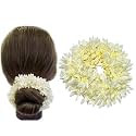 Temperia (1 Pcs) Scented Mogra Gajra Hair Accessories For Women & Girls - Hair Flower Bun Artificial Fake Gajra Scrunchies Rubber Band - Premium & Voluminous, White