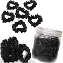 TEMPERIA (6 pcs) Silk Satin Scrunchies For Women & Girls with Box - Stylish Luxury Ponytail Rubber Band Ties for Hair - Black (MN03)