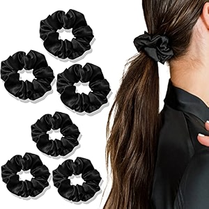 temperia 6pcs set silk satin scrunchies for women amp girls - stylish ponytail bun juda rubber bands luxury hair accessories crunchies - scrunchy ties for style decoration amp wedding - black mn01
