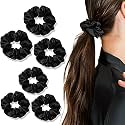 Temperia (6Pcs Set) Silk Satin Scrunchies For Women & Girls - Stylish Ponytail Bun Juda Rubber Bands Luxury Hair Accessories Crunchies - Scrunchy Ties For Style, Decoration & Wedding - Black (MN01)
