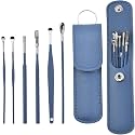 TEMPERIA Very Small Ear Wax Cleaner & Removal Tool Kit | Deep Cleaning | Set of 6 Different Spoons & Spiral Tools with Storage Bag | Blue Colour (RW116)