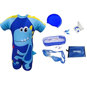 tempest boys swimming kit swimming costume  swim suit set swimwear  swimming dress  one-piece swimwear  kids swimsuit boys swimming dress goggles cap ear plug nose clip with kit bag