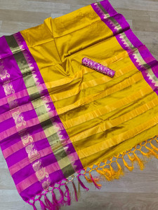 fabwomen temple border mysore art silk saree with unstitched blouse