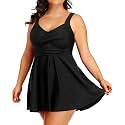 Plus Size One Piece Swim Dress Flowy Swimsuits Tummy Control Bathing Suit