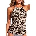 Tempt Me Women Tankini Top Only High Neck Bathing Suit Top Tummy Control Swimsuit Top Ruched Swim Top Without Bottom
