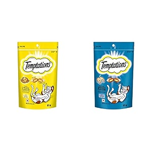 temptations cat treat tasty chicken flavour - 85 g amp cat treat savoury salmon flavour - 85 g