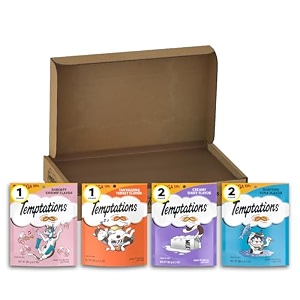 temptations cat treats variety pack creamy dairy tempting tuna shrimpy shrimp and tantalizing turkey flavor 63 ounce 6 packs per case